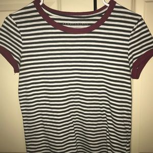 Striped white & black T shirt with Burgundy Red